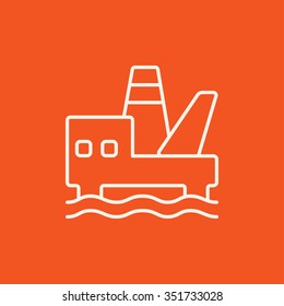 Offshore oil platform line icon for web, mobile and infographics. Vector white icon isolated on red background.