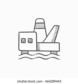 Offshore oil platform vector sketch icon isolated on background. Hand drawn Offshore oil platform icon. Offshore oil platform sketch icon for infographic, website or app.