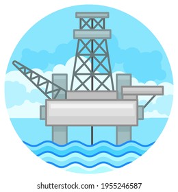Offshore oil production, drilling rig over water. v Illustration in flat style