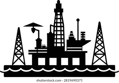 Offshore Oil Rig and Drilling Platform Icon Silhouette Vector Illustration