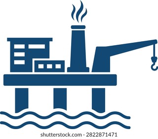 Offshore Oil Rig Icon Floating on Ocean Water Waves Vector Design