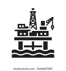 Ícone da plataforma petrolífera offshore para exploração de petróleo e extração de combustível fóssil representando a indústria de energia e a plataforma de perfuração no mar vetor ícone de glifo sólido