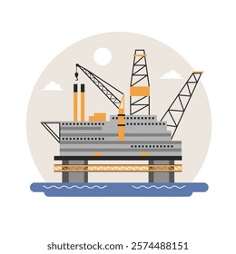 Offshore oil rig on ocean illustration. Oil and gas industry concept
