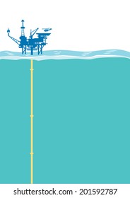 Offshore Oil Rig Platform With Helipad. Vector Illustration