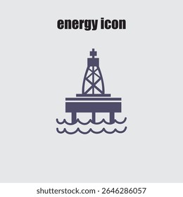 An offshore oil rig platform icon symbolizes petroleum industry operations in a marine environment for energy production.