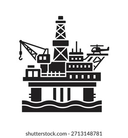 Símbolo de icono de plataforma petrolífera marina elemento de diseño de Vector de glifo sólido mar mar mar perforación marina industria de extracción de gas de petróleo planta marina de energía