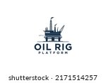 Offshore oil rig platform logo design  industry emblem badge style circle shape petroleum energy
