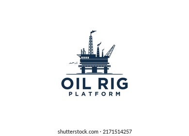 Offshore oil rig platform logo design  industry emblem badge style circle shape petroleum energy