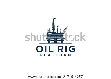 Offshore oil rig platform logo design  industry emblem badge style circle shape petroleum energy