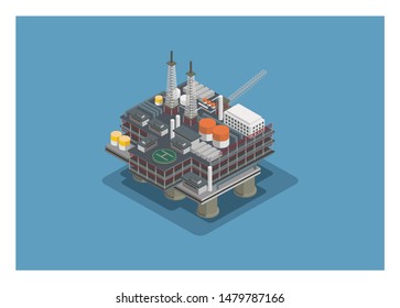 Offshore-Bohrinsel Einfache Illustration in isometrischer Ansicht.