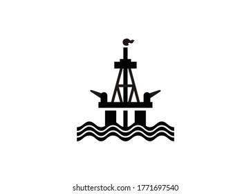 Plataforma petrolífera en alta mar. ilustración simple en blanco y negro
