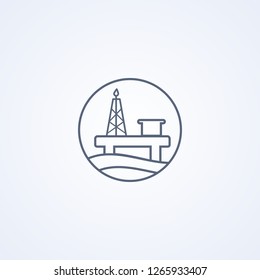 Offshore oil rig, vector best gray line icon on white background , EPS 10