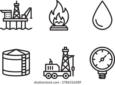 Offshore Platform Gas Flame And Energy Icons For Oil Industry And Industrial Projects