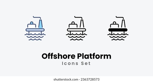 Offshore Platform Icons set stock illustration.