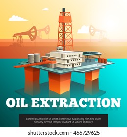 Offshore Platform Oil Rig To Drill Wells Extract And Process Oil And Natural Gas Isometric Vector Illustration 