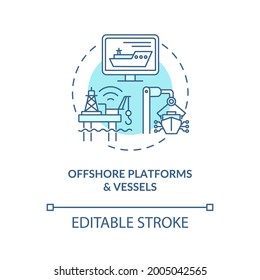 Offshore platforms and vessels concept icon. Digital twin application by industry. Smart computers abstract idea thin line illustration. Vector isolated outline color drawing. Editable stroke