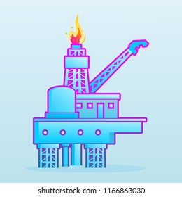 offshore rig in flat ctyle blue one color with out line