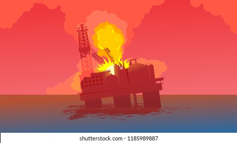 Offshore Rig On Fire Accident Big Explosion And Sink Down