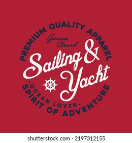 Offshore sailing regatta yachting race, nautical style vector artwork for boy man t shirt