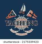 Offshore sailing team yachting club vintage vector print for boy kid t shirt grunge effect in separate layer