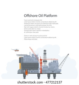 Offshore Sea Oil Platform on White Background, Industry , Poster Brochure Flyer Design, Vector Illustration 
