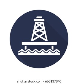 Offshore sea well flat design long shadow glyph icon. Vector silhouette illustration