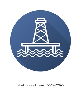 Offshore sea well flat linear long shadow icon. Vector outline symbol