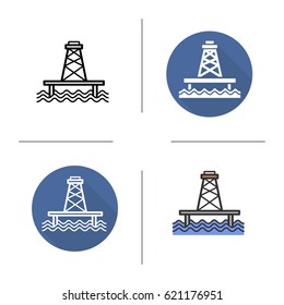 Offshore sea well icon. Flat design, linear and color styles. Isolated vector illustrations