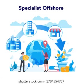 Offshore specialist or company concept. Professional businessman help with financial services to nonresidents. Tax haven, offshore business. Isolated vector illustration