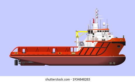 Offshore support vessel vessel with hydraulic telescopic crane,twin bow thrusters and stern thruster,ship vector design.