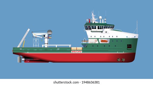 Offshore survey vessel series a-frame equipped and offshore hydraulic crane,life boat,clip-art,vector design 