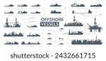 Offshore vessels icon set. Offshore ships silhouette on white. Vector illustration