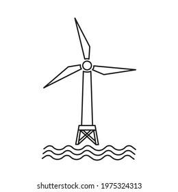 Offshore wind generator icon. Wind turbine in the sea. Wind tower in the ocean. Isolated vector illustration.
