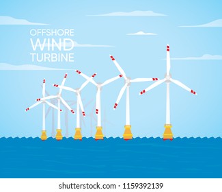 Offshore Wind Turbine, Floating Wind Turbine, Wind Turbine Power Plant With Horizontal Axis Turbine Generate The Electric