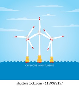 Offshore Wind Turbine, Floating Wind Turbine, Wind Turbine Power Plant With Horizontal Axis Turbine Generate The Electric