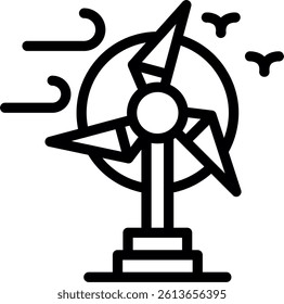 Offshore Wind Turbine Line Vector Icon Design