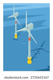 Offshore wind turbine. Simple flat illustration in isometric view.