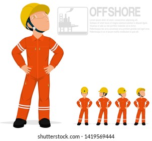 Offshore Worker In Jumpsuit Are Posing Akimbo On Transparent Background.
