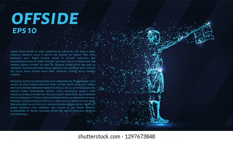 Offside. A grid of blue stars in the night sky. The glowing dots create the shape of the referee assistant. Football, referee, sports and other concepts illustration or background