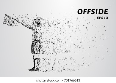 The offside of the particles. The referee raised the flag consists of dots and circles. Vector illustration.