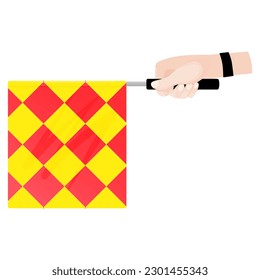 Offside trap of soccer. Referee flag. Vector illustration.