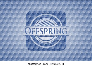 Offspring blue badge with geometric pattern background.