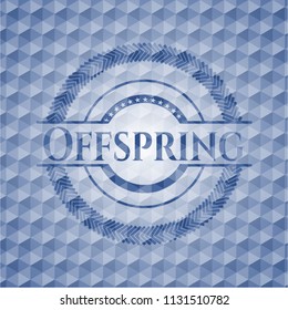 Offspring blue emblem or badge with geometric pattern background.