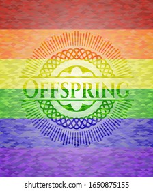 Offspring emblem on mosaic background with the colors of the LGBT flag
