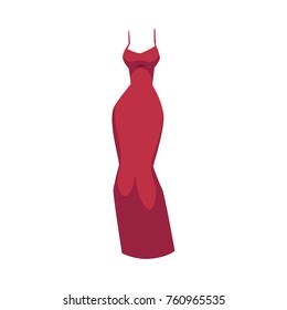 Off-the-shoulder slim fit evening gown, red dress with spaghetti straps, cartoon vector illustration isolated on white background. Cartoon long red dress, slim fit evening gown