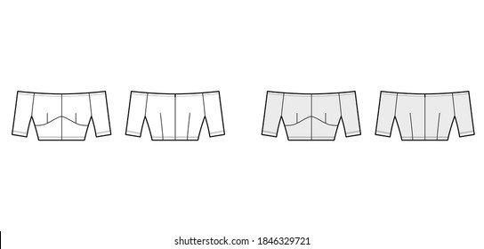 Off-the-shoulder top technical fashion illustration with close fit, short sleeves, concealed zip fastening along back. Flat apparel template front, back, white grey color. Women men unisex shirt CAD