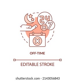 Off-time Terracotta Concept Icon. Barrier To Accessing Primary Care Abstract Idea Thin Line Illustration. Burnout Risk. Isolated Outline Drawing. Editable Stroke. Arial, Myriad Pro-Bold Fonts Used