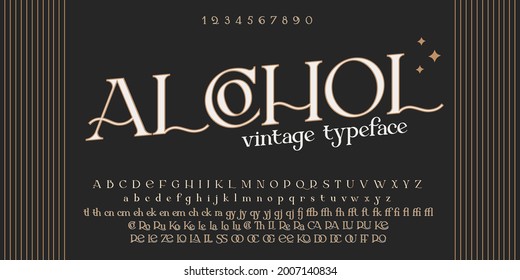 Offtime - vintage decorative font . Typeface in retro style. Elegance serif alphabet. Vector font for label, branding, tags, t-shirt, alcohol bottle.