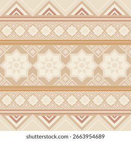 oft natural beige aztec seamless pattern with ethnic diamond motifs. Suitable for home textiles, organic packaging, and cozy tribal interiors.