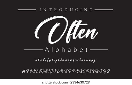 Often Lettering font isolated on black background. Texture alphabet in street art and graffiti style. Grunge and dirty effect.  Vector brush letters.